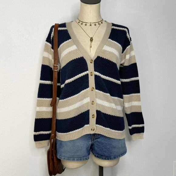 Vintage Costal Cotton/ Ramie Striped Cardigan Sweater Size Small - Picture 2 of 8